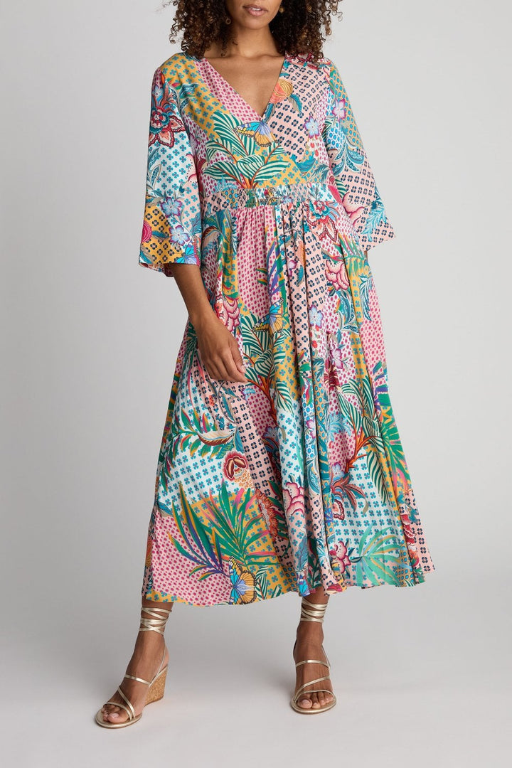 BOTANICAL PATCHWORK FLARED DRESS | COL=MULTI