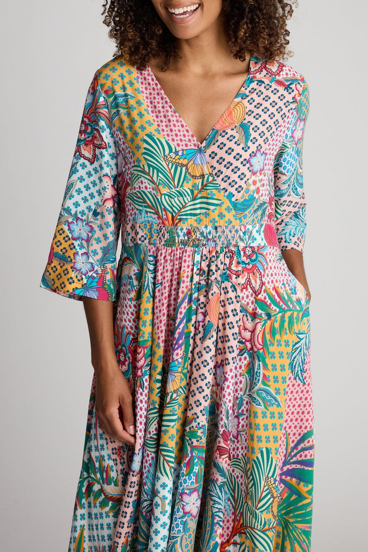 BOTANICAL PATCHWORK FLARED DRESS | COL=MULTI