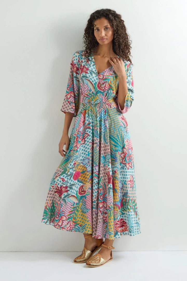 BOTANICAL PATCHWORK FLARED DRESS | COL=MULTI