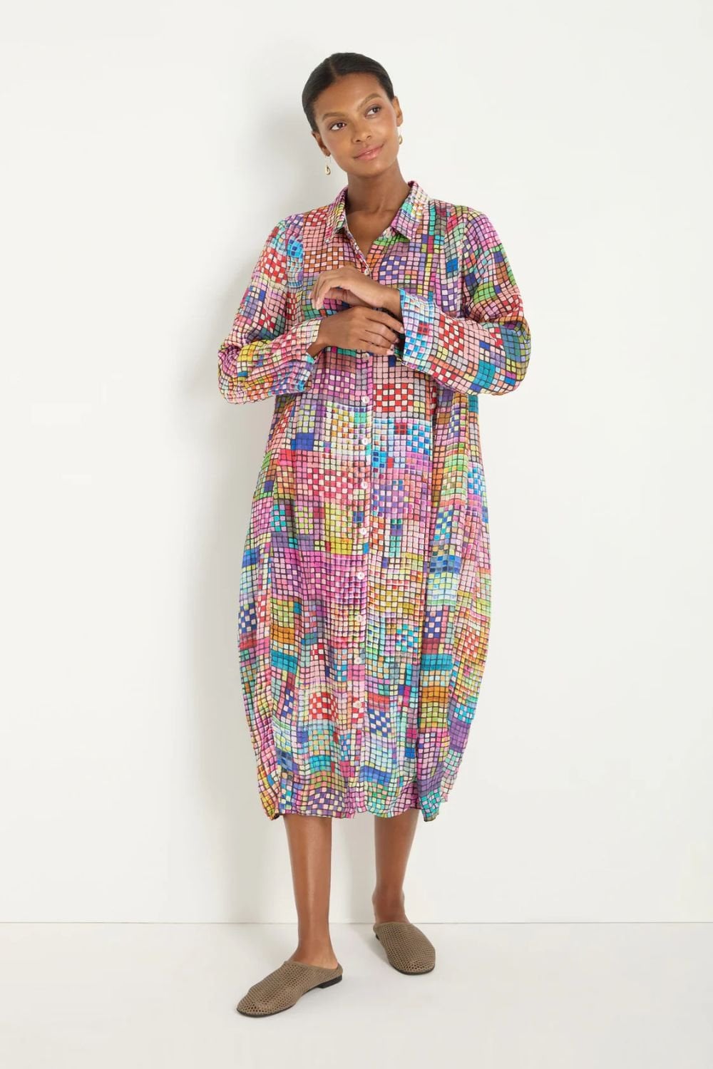 COLOURED GLASS TILED SHIRT DRESS | COL=MULTI