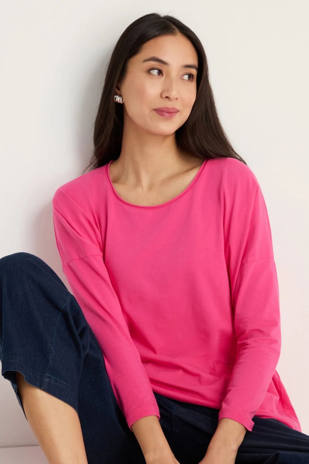 COTTON JERSEY BOXY POCKET TOP | COL=RASPBERRY