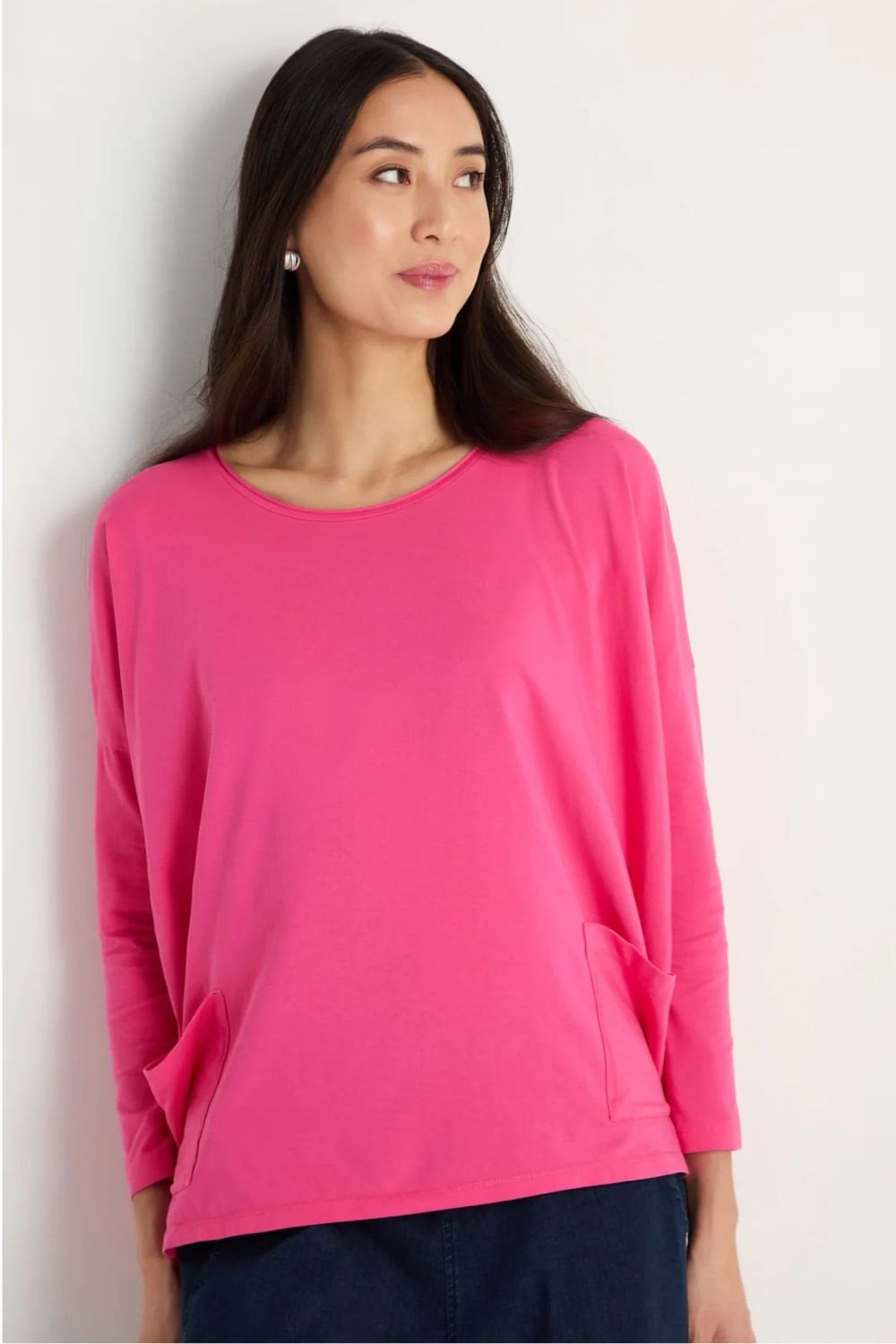 COTTON JERSEY BOXY POCKET TOP | COL=RASPBERRY