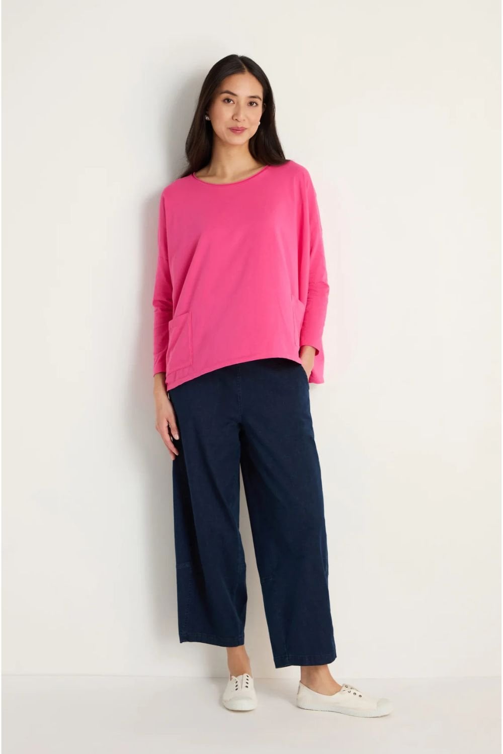 COTTON JERSEY BOXY POCKET TOP | COL=RASPBERRY