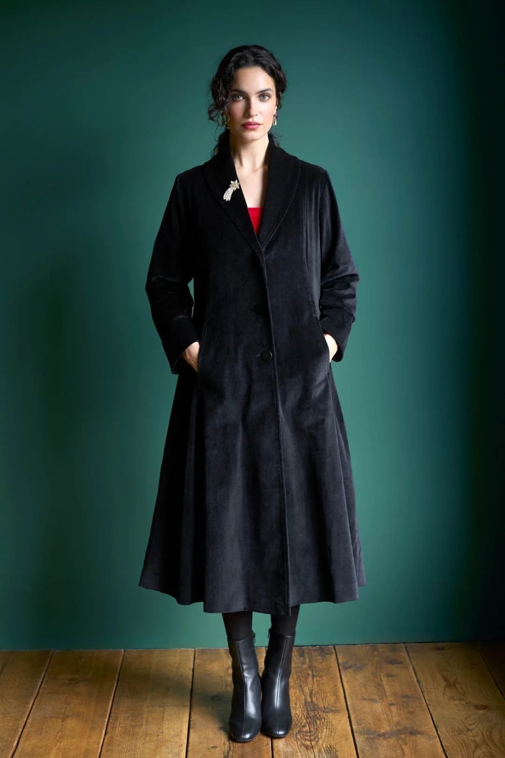 COTTON VELVET COAT | COL=BLACK