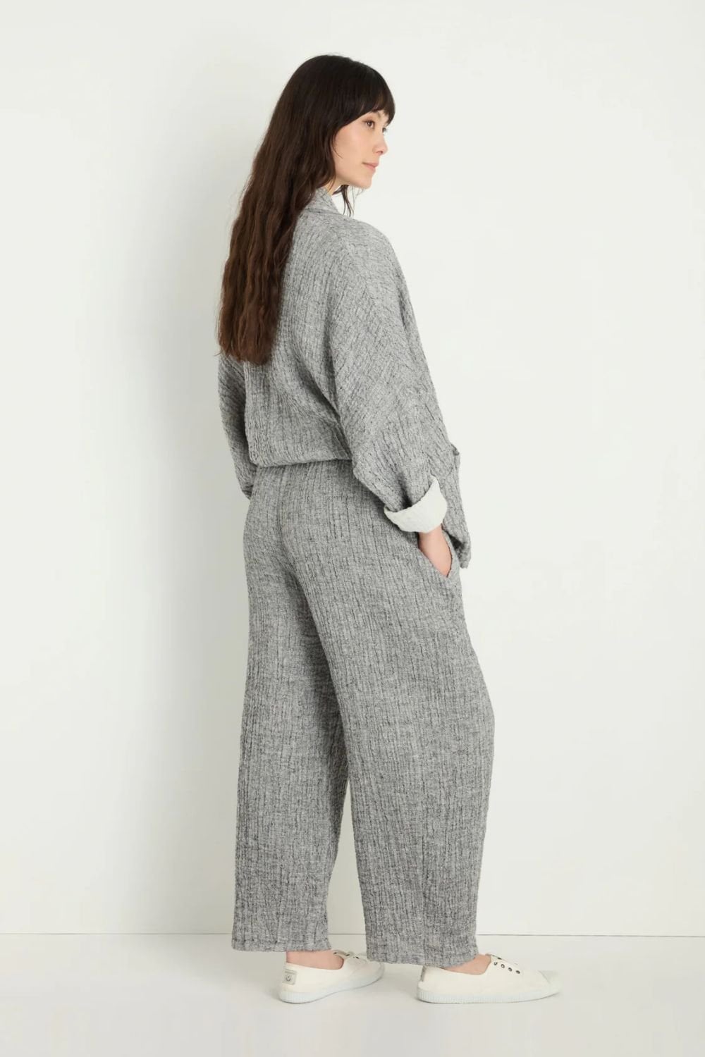 CRINKLE DOUBLE FACE LINEN BUBBLE TROUSER | COL=BLACK/WHITE