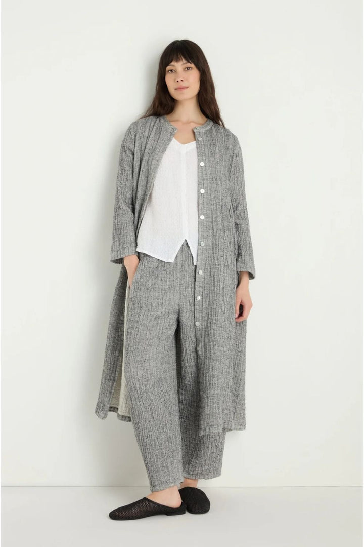 CRINKLE DOUBLE FACED LINEN SHIRT DRESS | COL=BLACK/WHITE