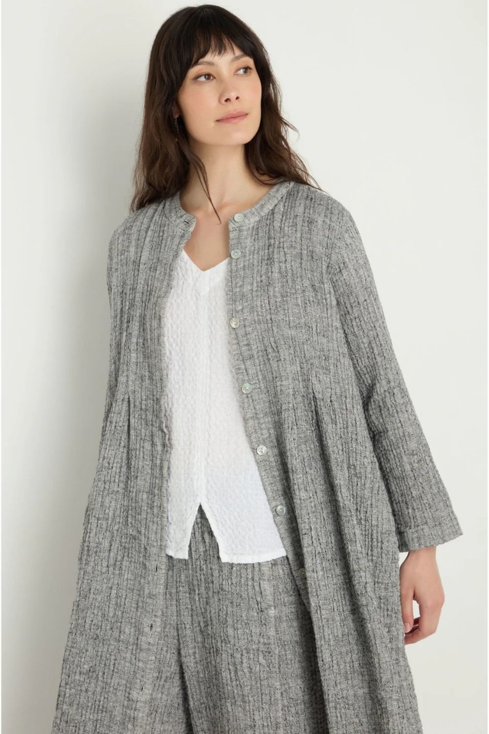 CRINKLE DOUBLE FACED LINEN SHIRT DRESS | COL=BLACK/WHITE