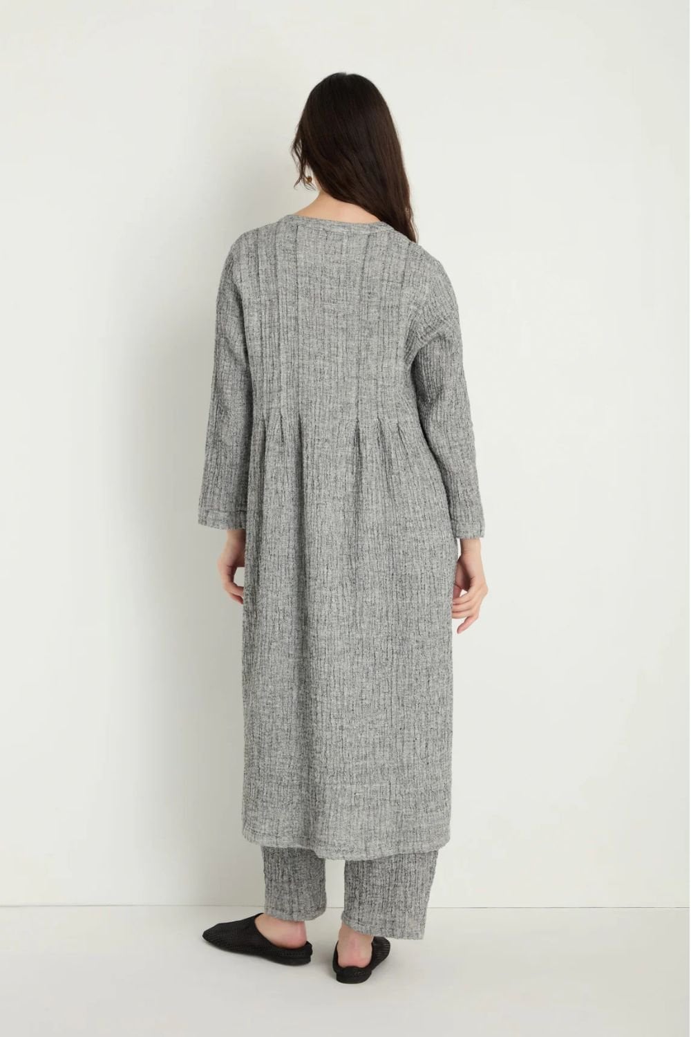 CRINKLE DOUBLE FACED LINEN SHIRT DRESS | COL=BLACK/WHITE