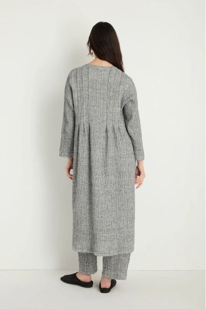 CRINKLE DOUBLE FACED LINEN SHIRT DRESS | COL=BLACK/WHITE