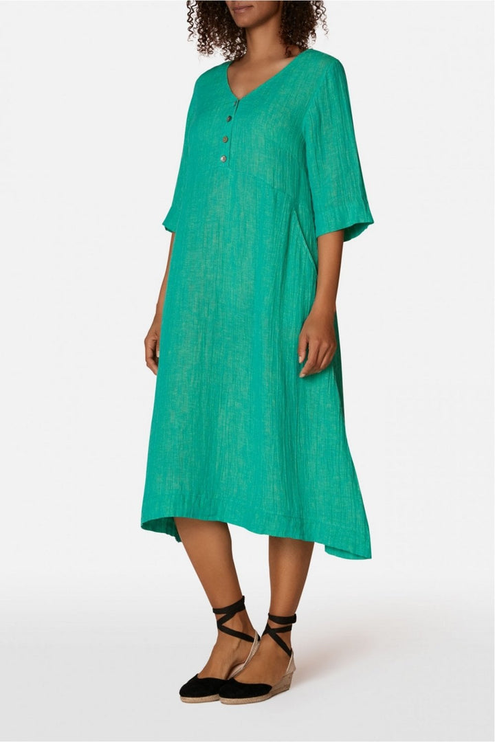 CRINKLE LINEN V NECK DRESS | COL=MENTHOL