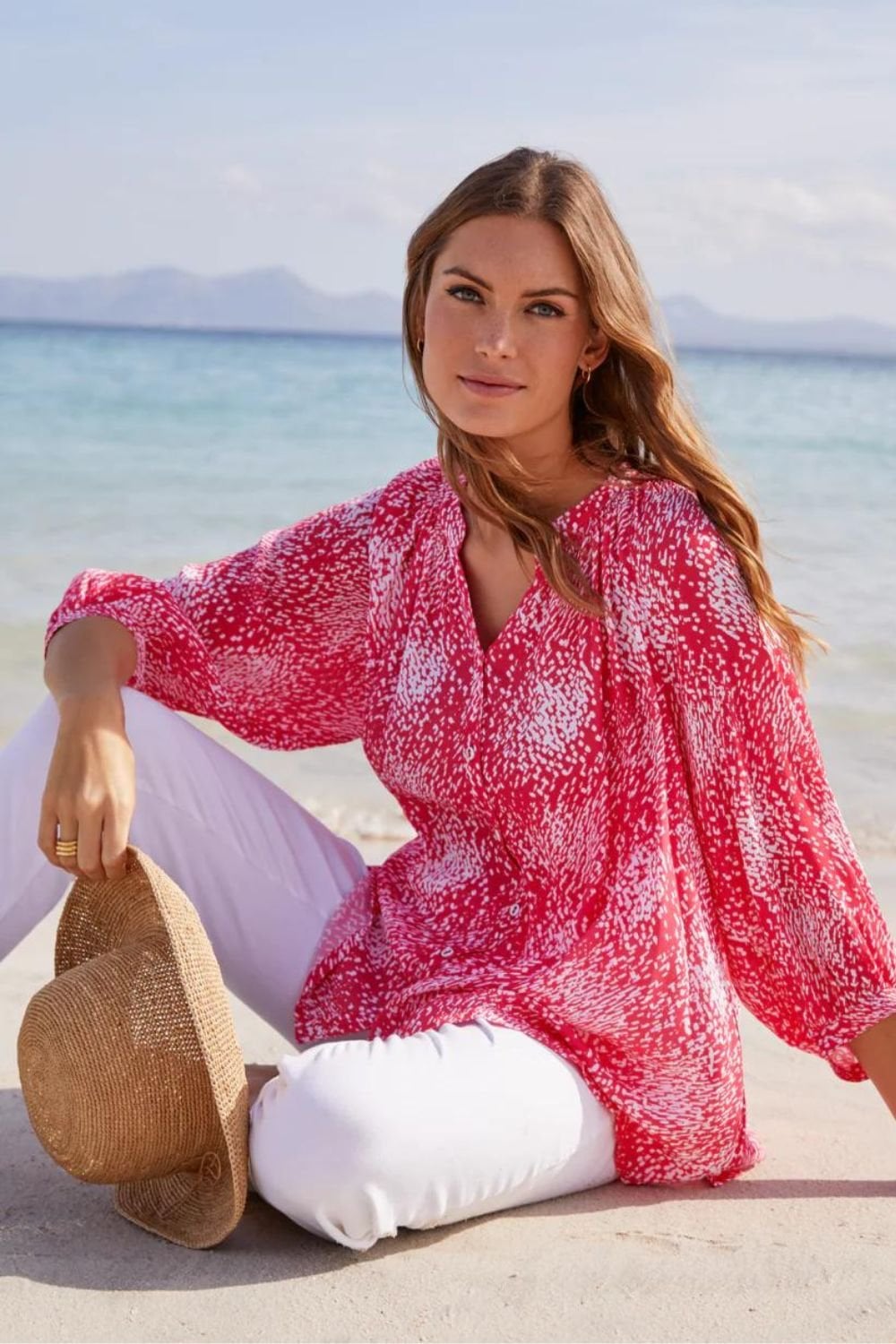 DASH SPECKLE PRINT SHIRT | COL=HOT CORAL