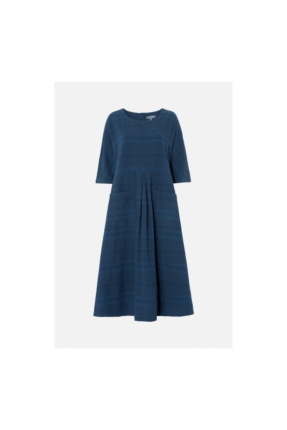 DENIM TEXTURED STRIPE DRESS | COL=DENIM