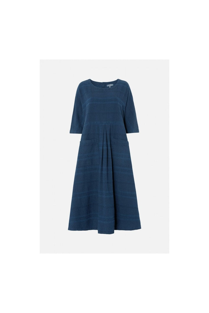 DENIM TEXTURED STRIPE DRESS | COL=DENIM