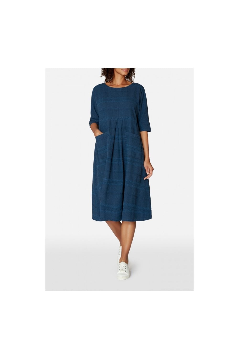 DENIM TEXTURED STRIPE DRESS | COL=DENIM