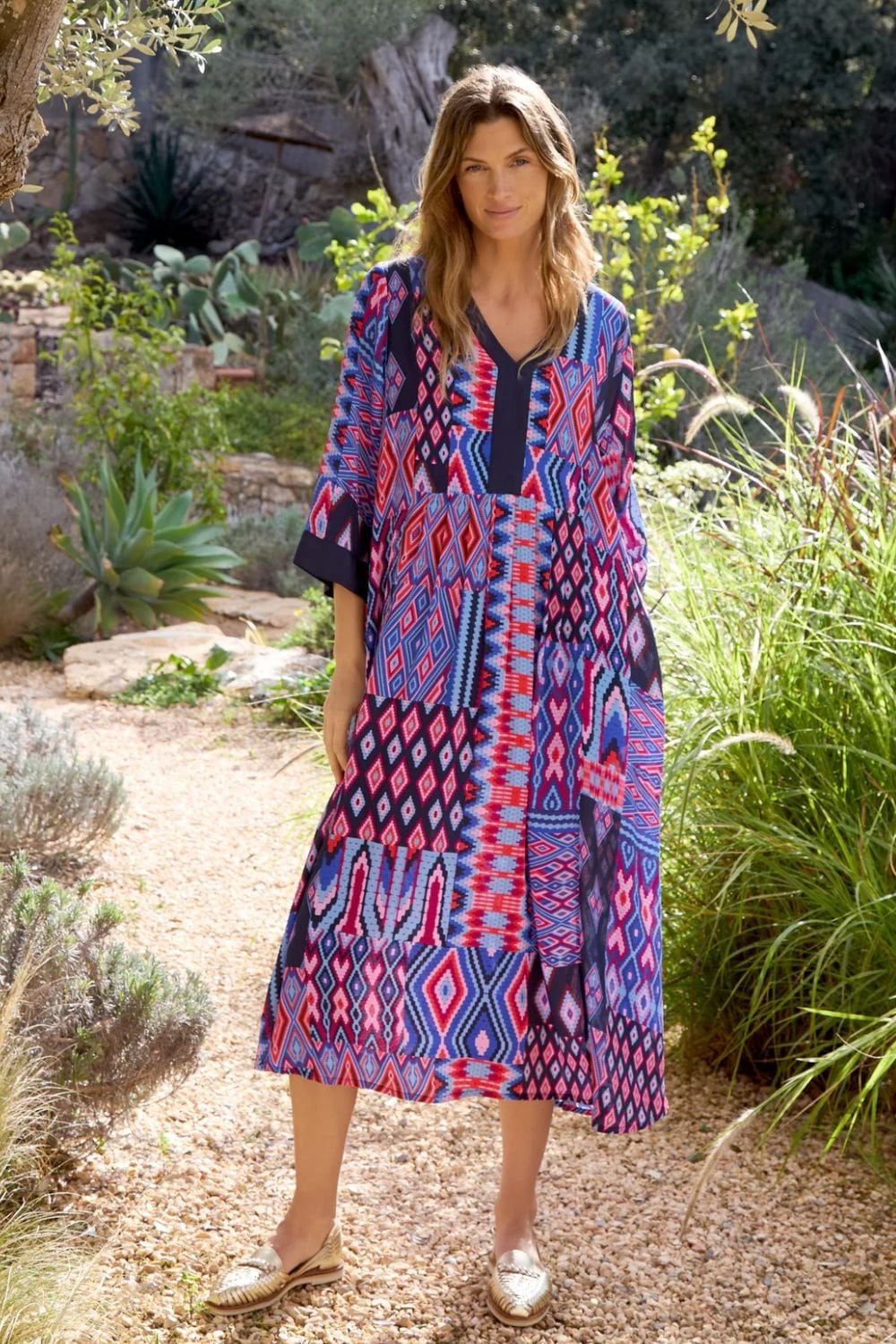 DIAMOND GEO PATCHWORK DRESS | COL=MULTI