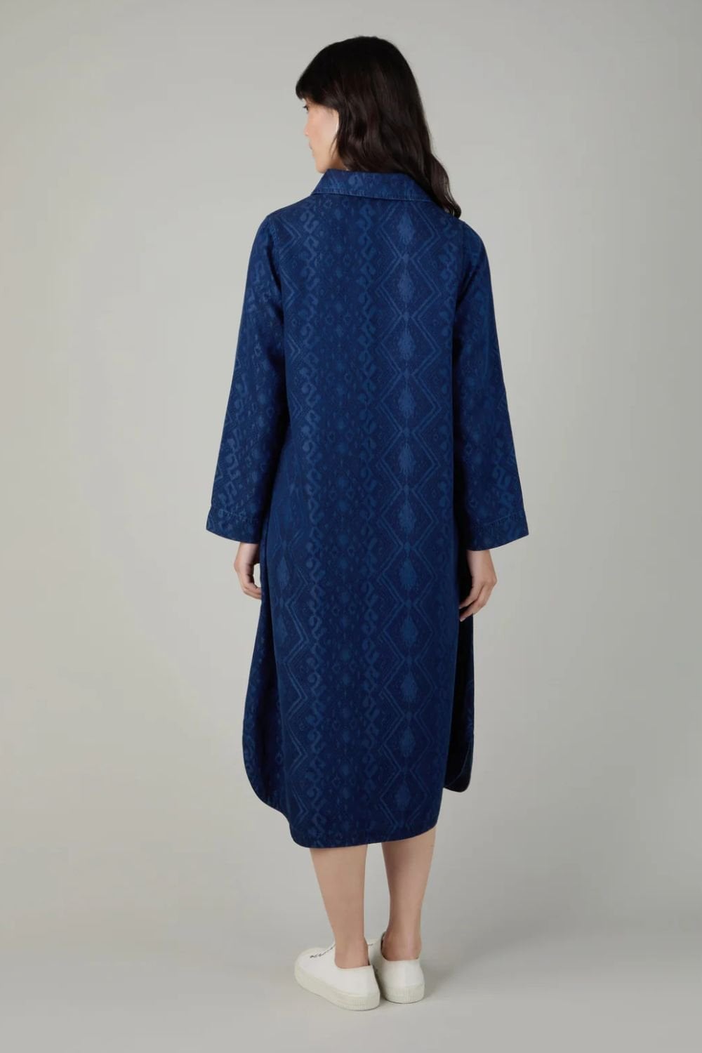 DIAMOND PATCH WORK PRINT DRESS | COL=DENIM