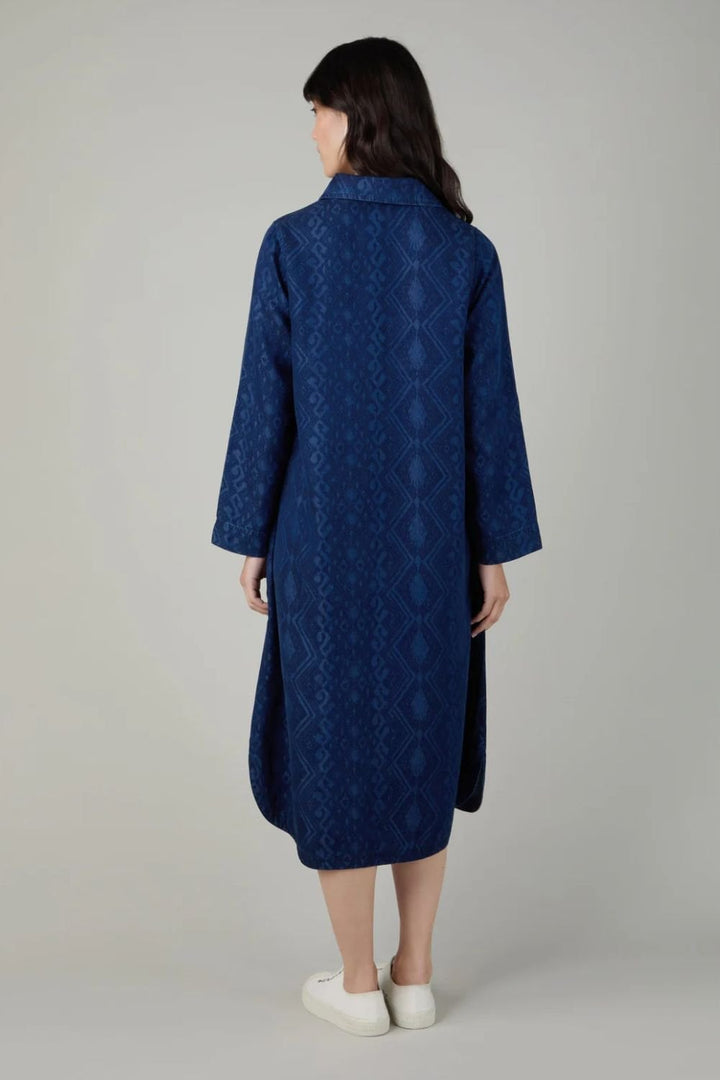 DIAMOND PATCH WORK PRINT DRESS | COL=DENIM