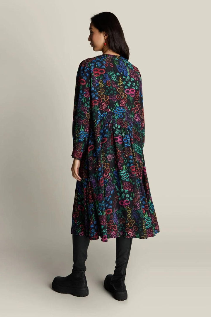EMBROIDERED FLORAL PRINT DRESS | COL=BLACK