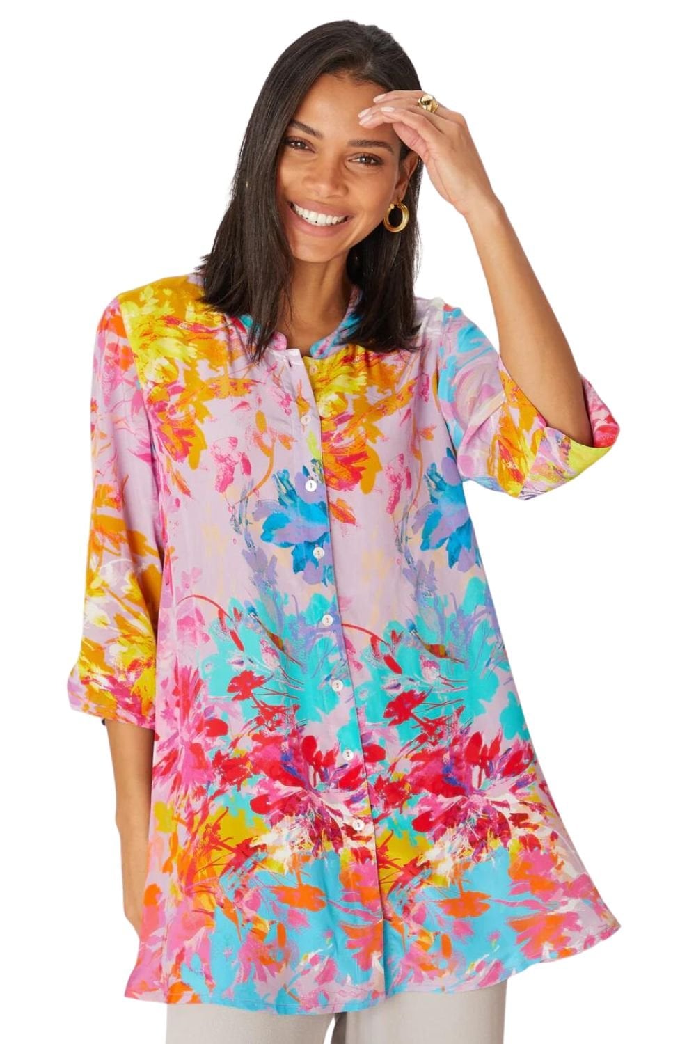 FLOWER CANVAS PRINT SHIRT | COL=MULTI