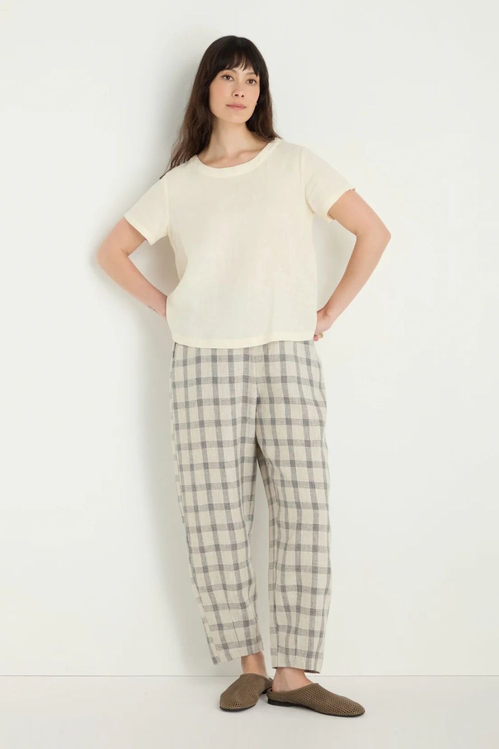 MULTI LINES GRID BUBBLE TROUSER | COL=ECRU