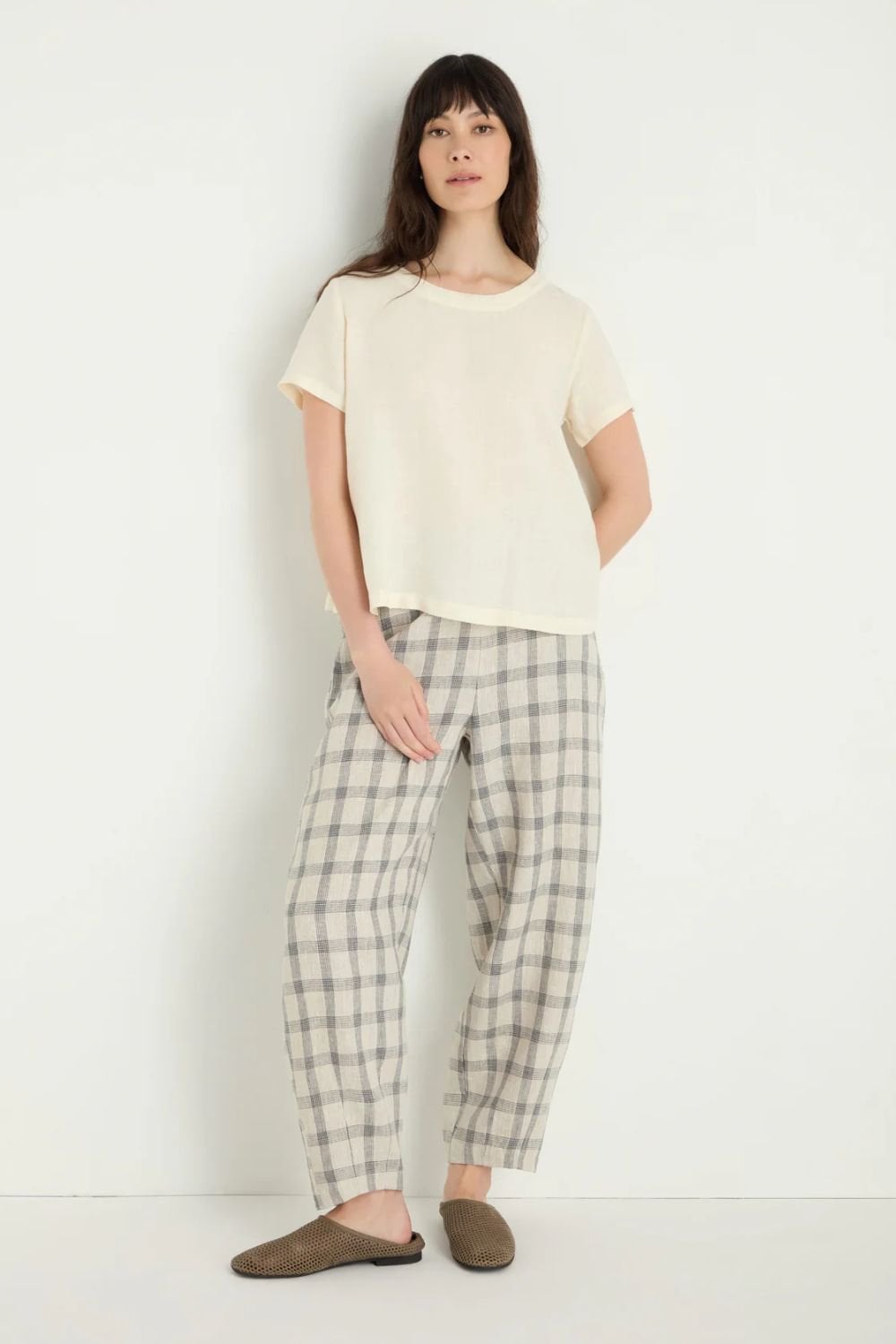 MULTI LINES GRID BUBBLE TROUSER | COL=ECRU