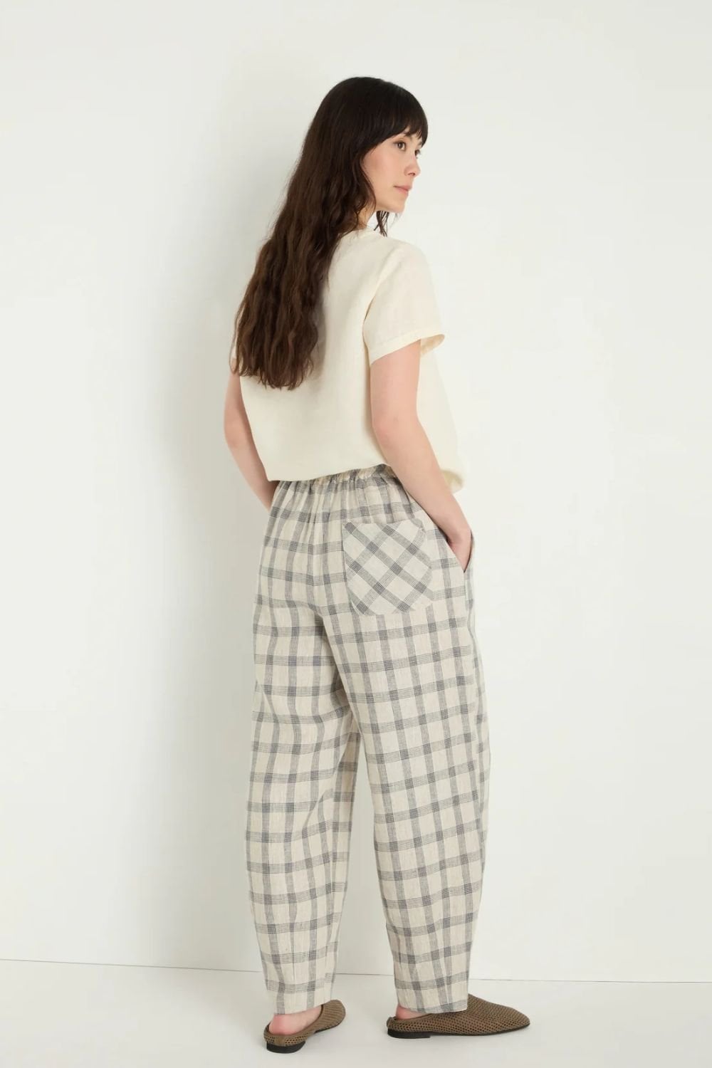 MULTI LINES GRID BUBBLE TROUSER | COL=ECRU