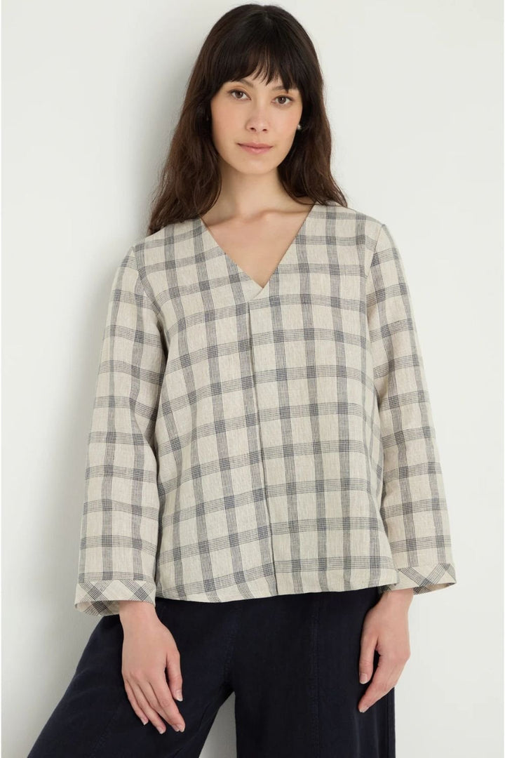 MULTI LINES GRID TOP | COL=ECRU
