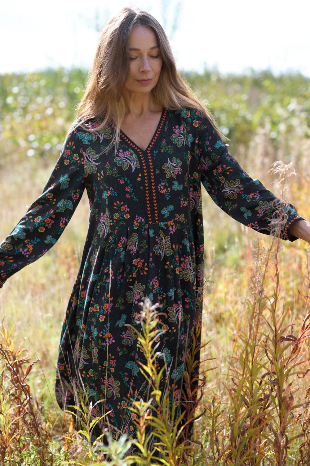 HAND DRAWN FLORAL DRESS | COL=MULTI