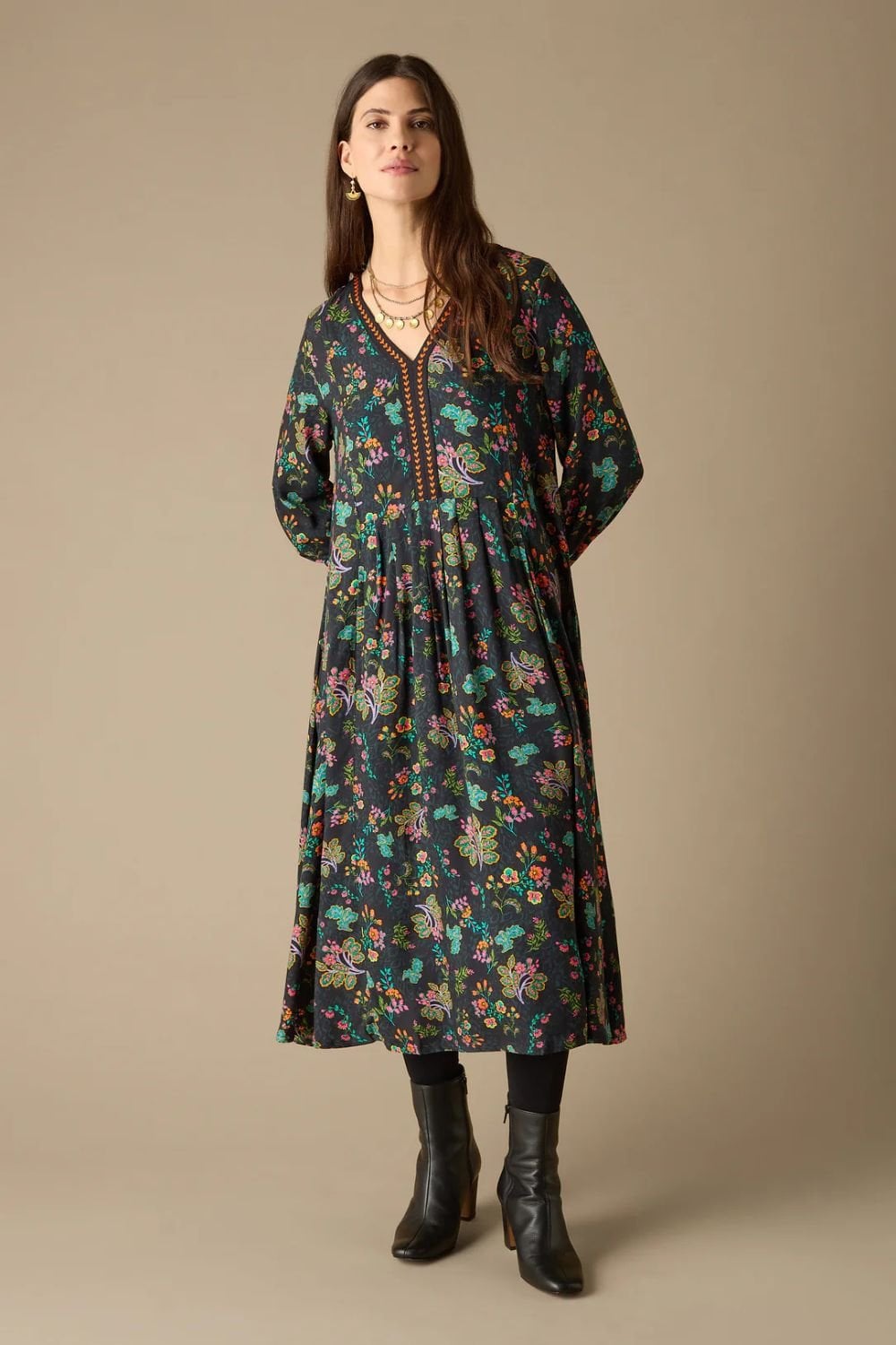 HAND DRAWN FLORAL DRESS | COL=MULTI