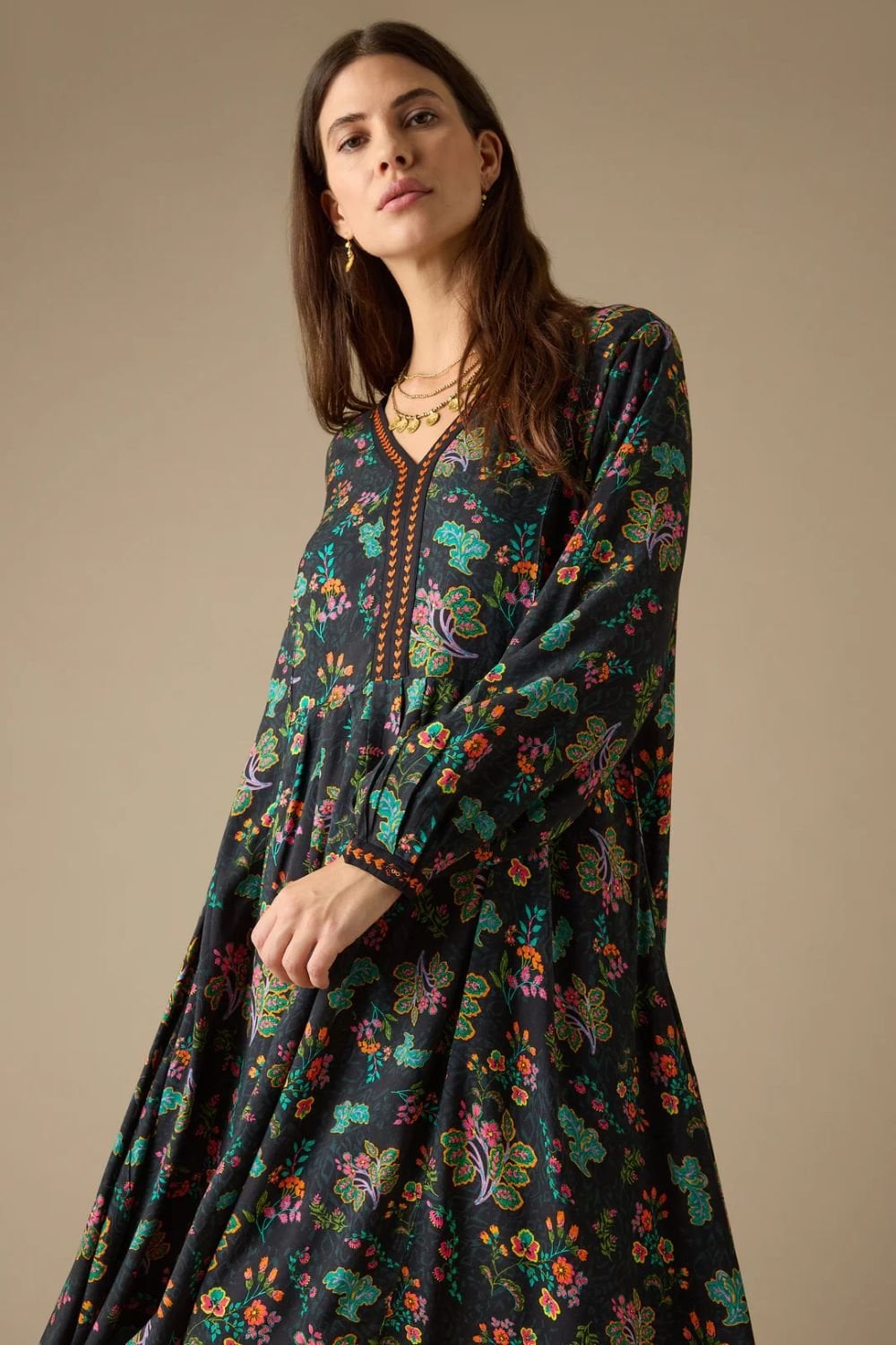 HAND DRAWN FLORAL DRESS | COL=MULTI