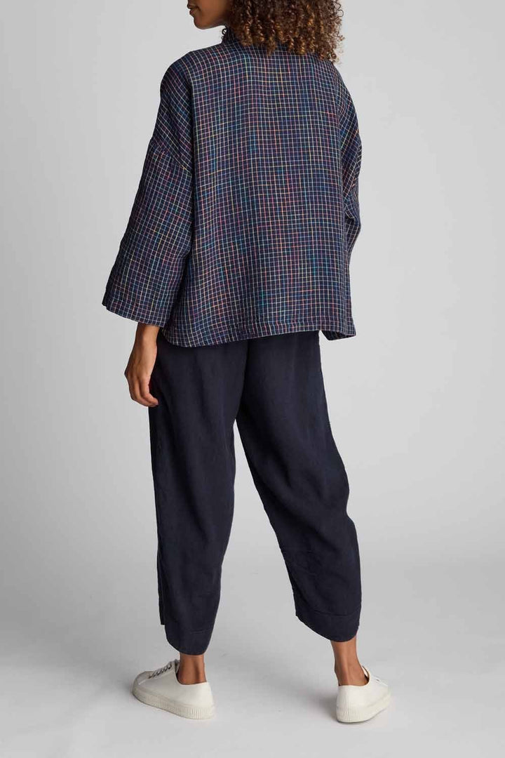 LINEN NAVY SPACE DYE CHECK BOXY JACKET | COL=NIGHT