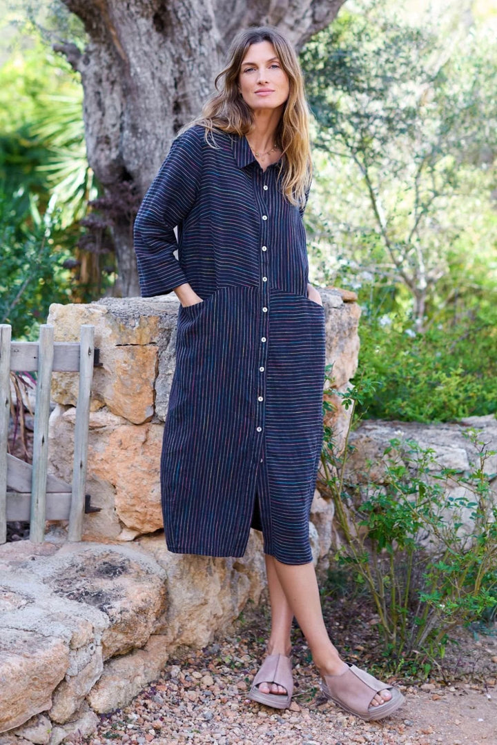 LINEN NAVY SPACE DYE STRIPE SHIRT | COL=NIGHT