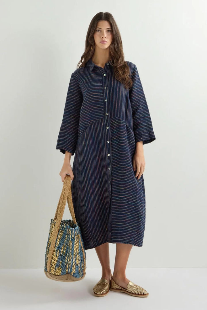 LINEN NAVY SPACE DYE STRIPE SHIRT | COL=NIGHT