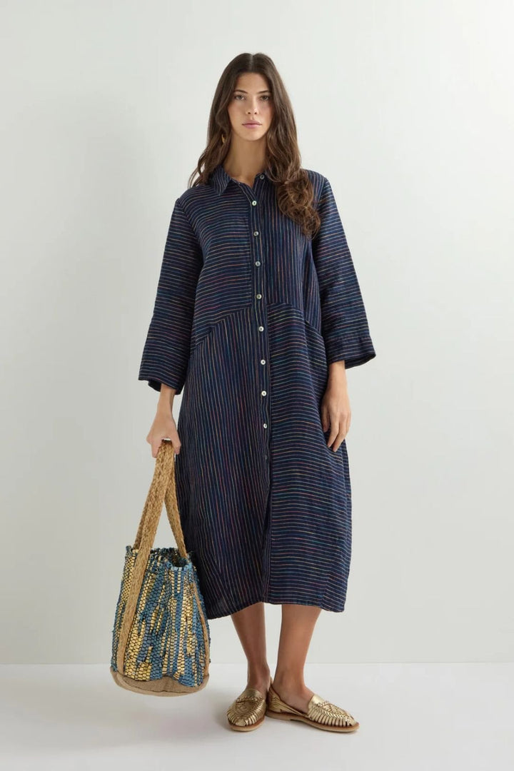 LINEN NAVY SPACE DYE STRIPE SHIRT | COL=NIGHT