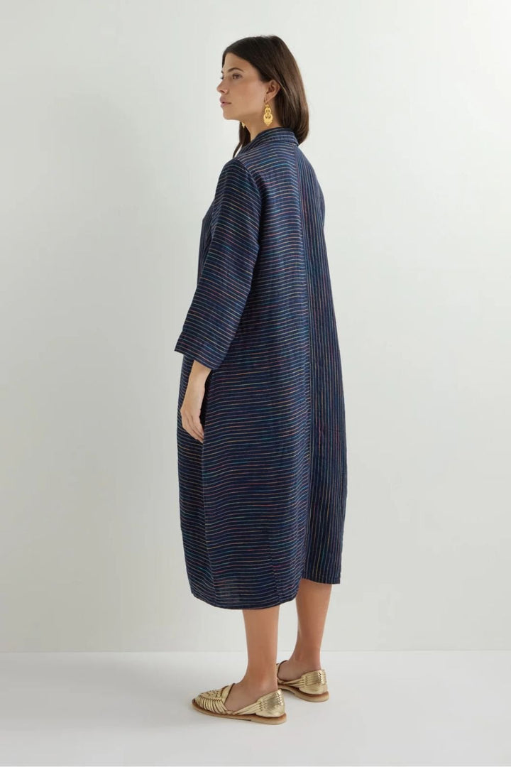 LINEN NAVY SPACE DYE STRIPE SHIRT | COL=NIGHT