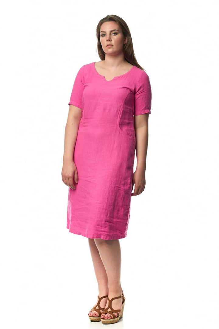 LINEN PANEL DETAIL DRESS | COL=AQUA,LIPSTICK