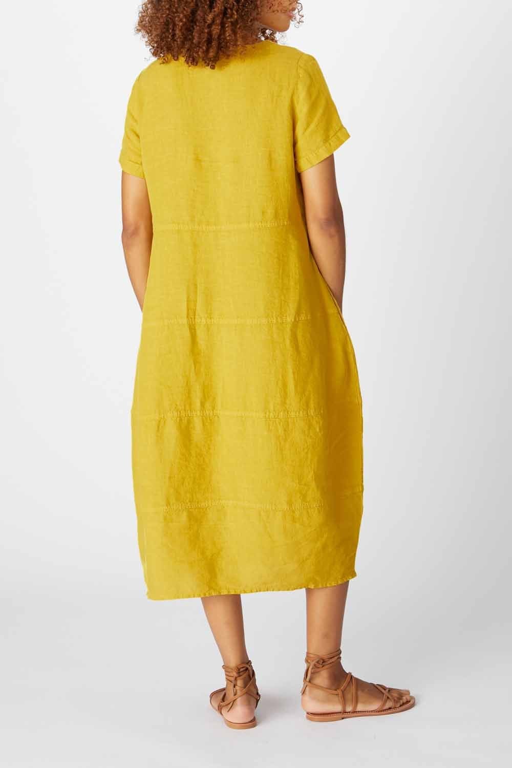 LINEN PANELLED BUBBLE DRESS | COL=SAFFRON