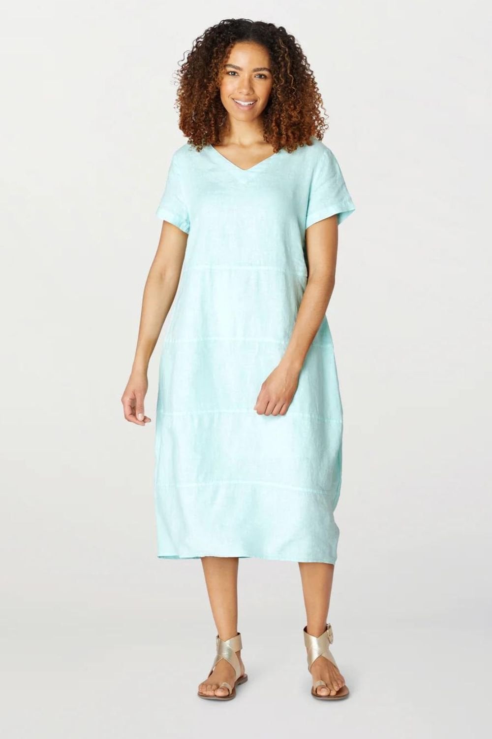 LINEN PANELLED BUBBLE DRESS | COL=ICE BLUE