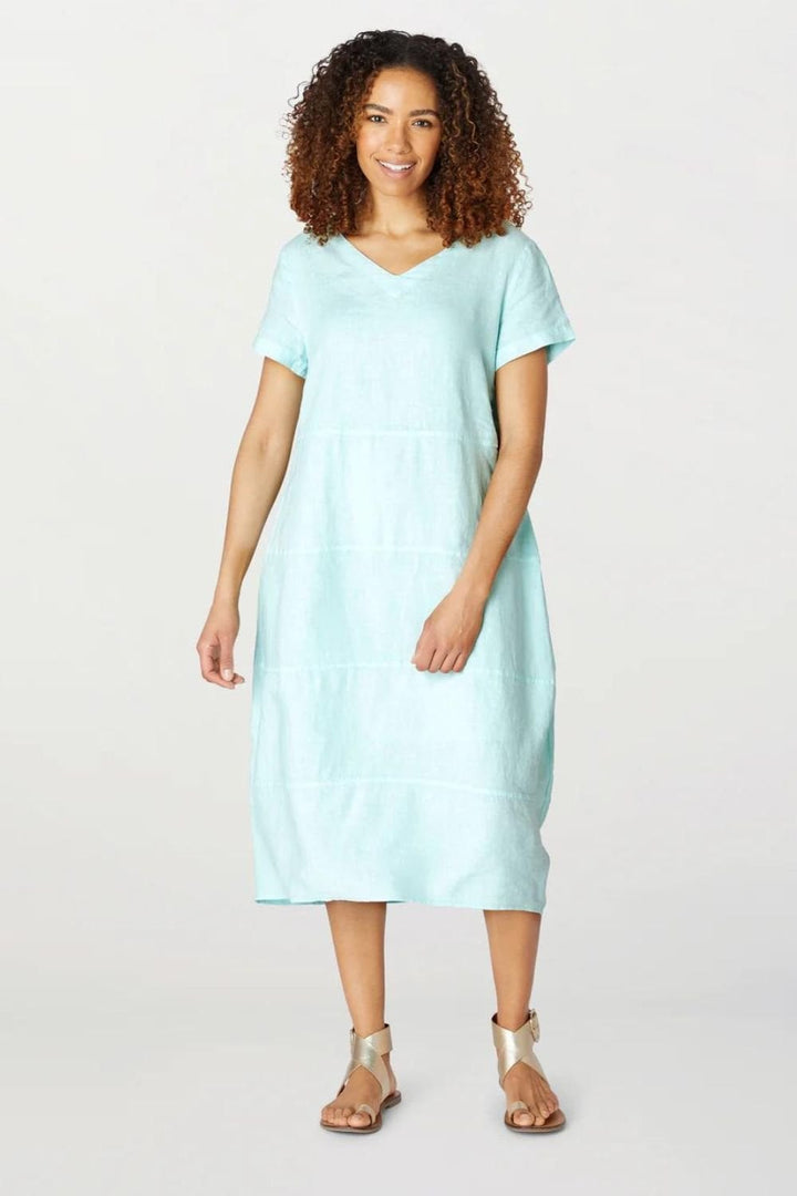 LINEN PANELLED BUBBLE DRESS | COL=ICE BLUE