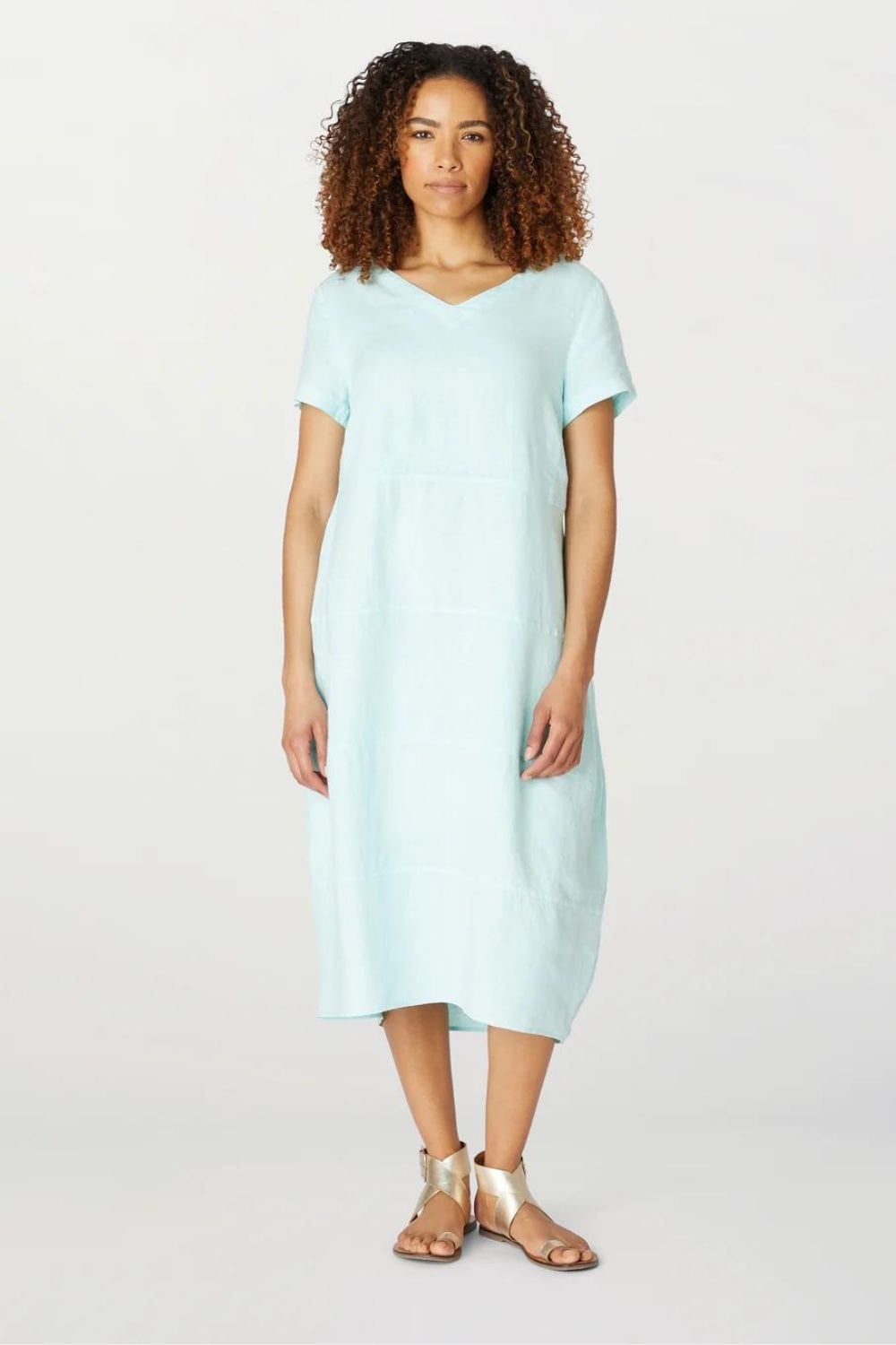 LINEN PANELLED BUBBLE DRESS | COL=ICE BLUE