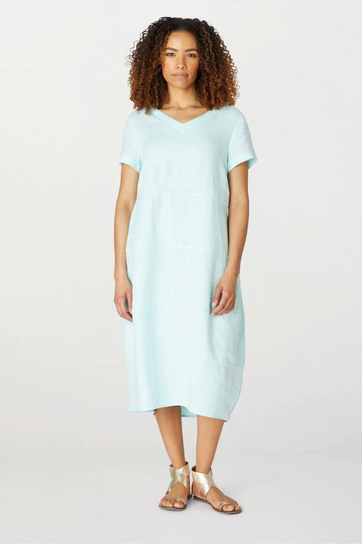 LINEN PANELLED BUBBLE DRESS | COL=ICE BLUE