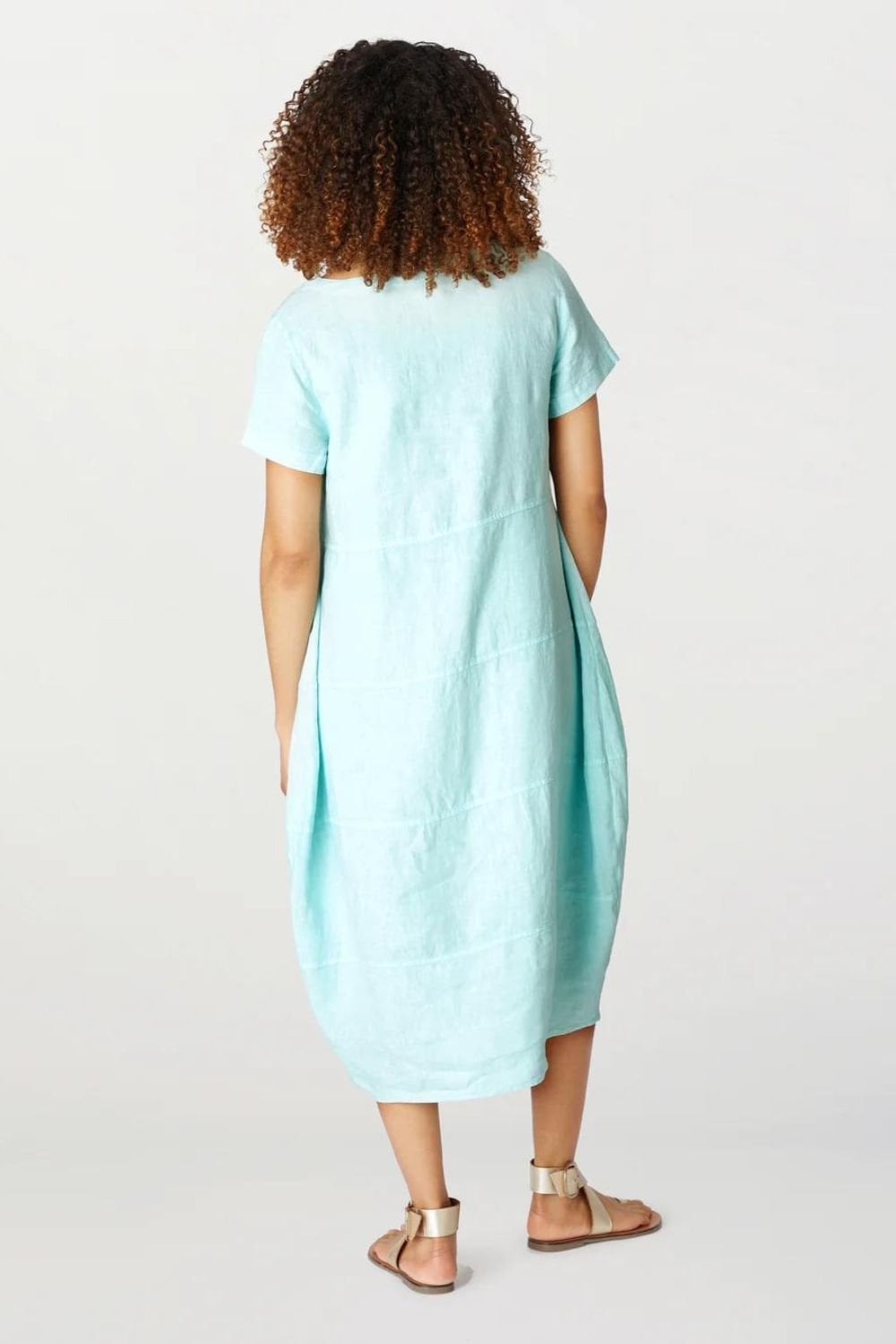 LINEN PANELLED BUBBLE DRESS | COL=ICE BLUE