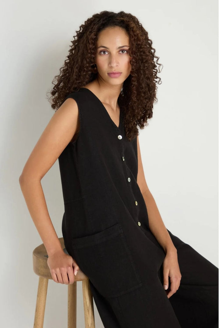 LINEN RELAXED JUMPSUIT | COL=BLACK