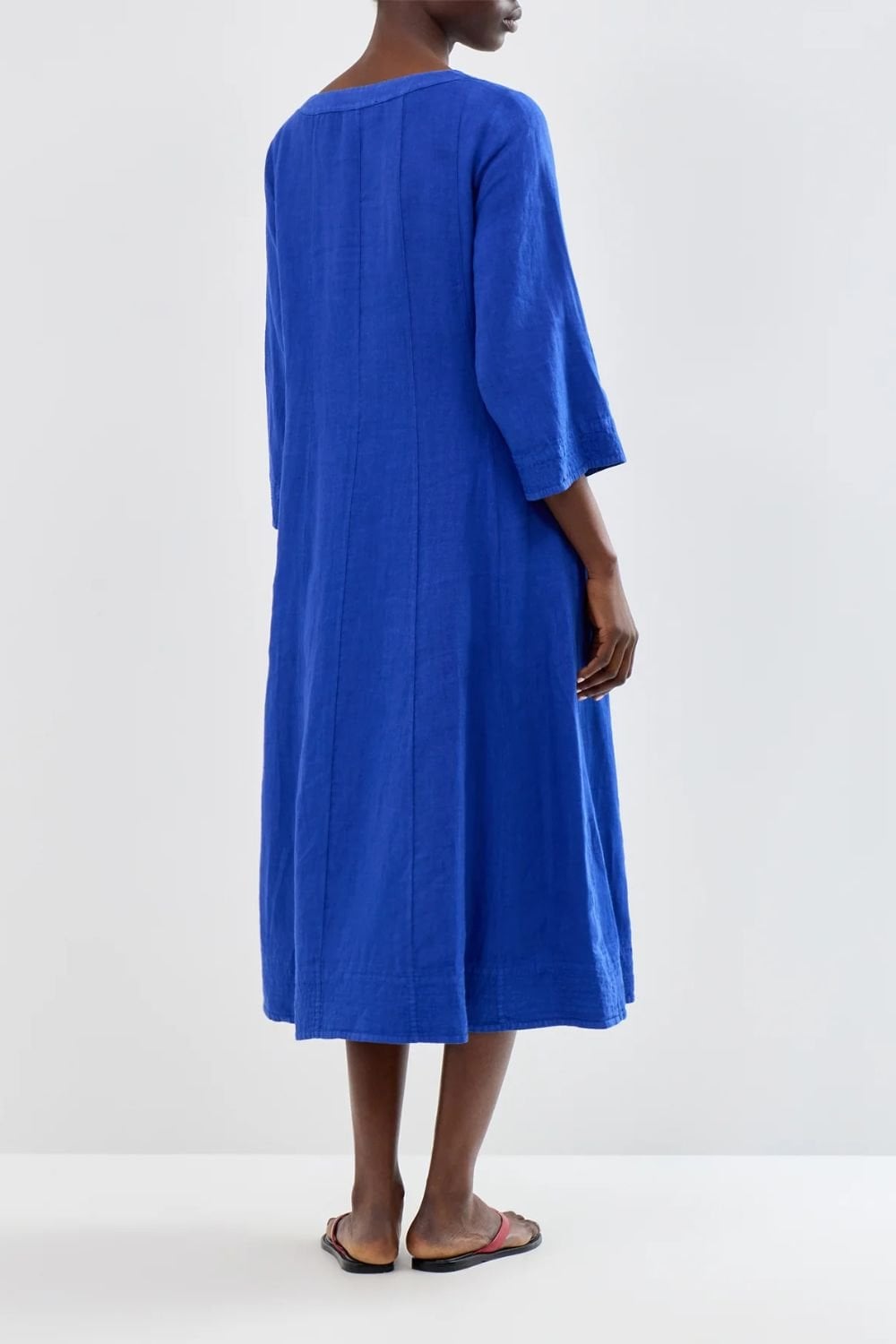 LINEN SEAM  FLARED DRESS | COL=CERULEAN
