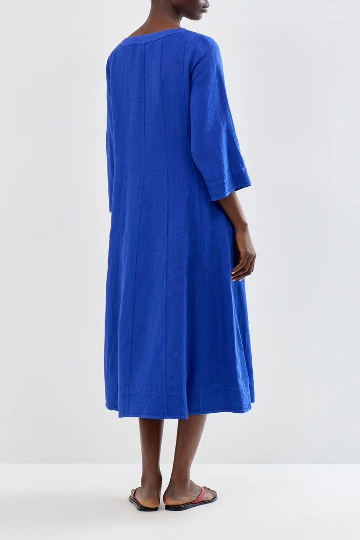 LINEN SEAM  FLARED DRESS | COL=CERULEAN