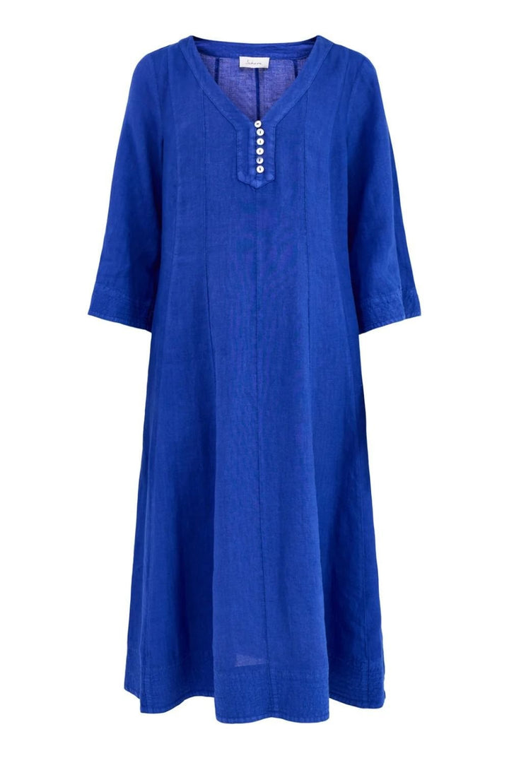 LINEN SEAM  FLARED DRESS | COL=CERULEAN