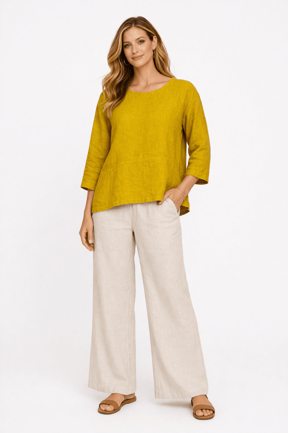 LINEN STEP HEM TOP | COL=CUMIN