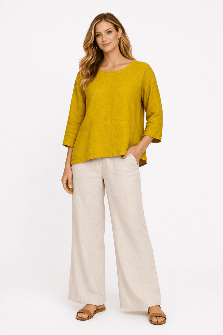 LINEN STEP HEM TOP | COL=CUMIN