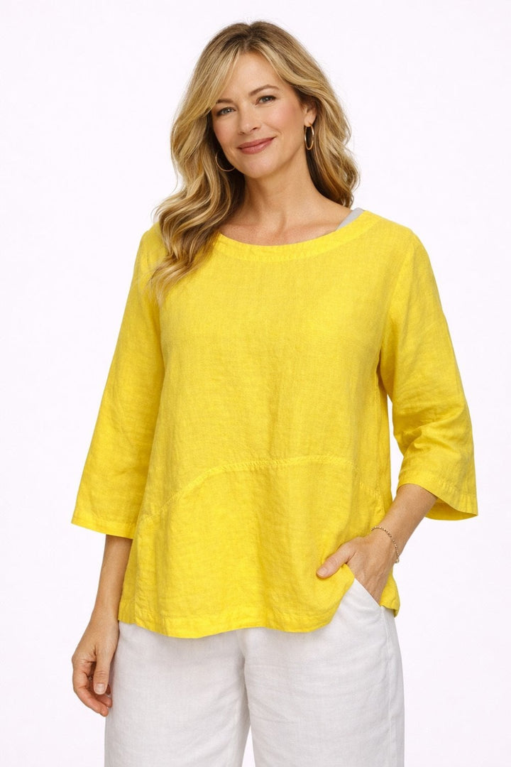 LINEN STEP HEM TOP | COL=CANARY