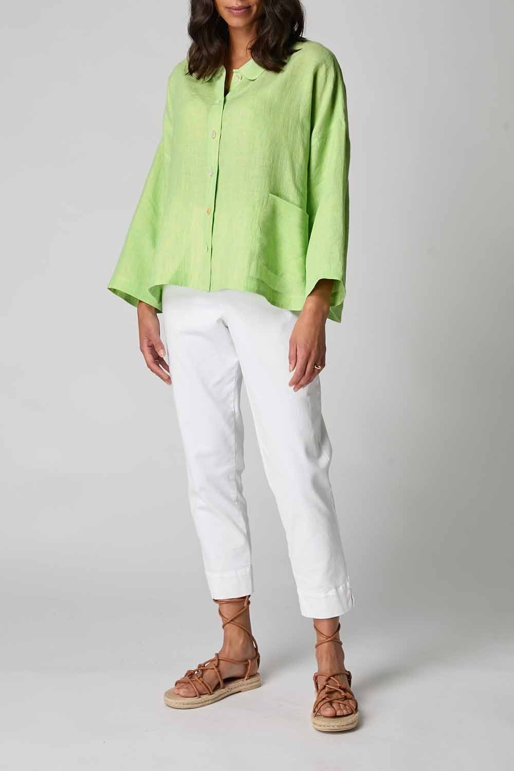LINEN TICKING STRIPE BOXY JACKET | COL=AQUA